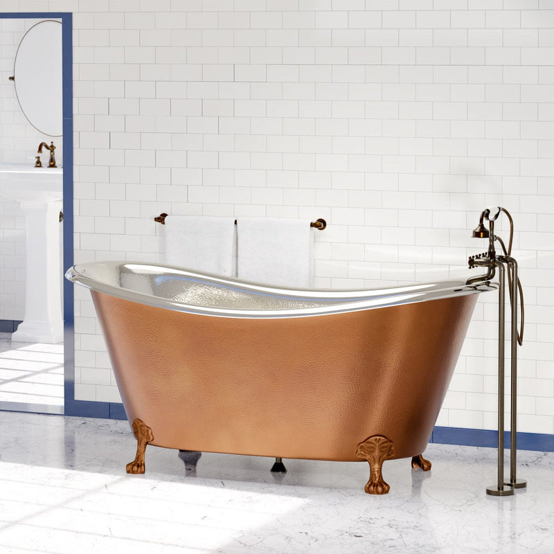 Magnus 139033 72" Forhaster Antique Copper Clawfoot Double-Slipper Tub - Nickel Interior