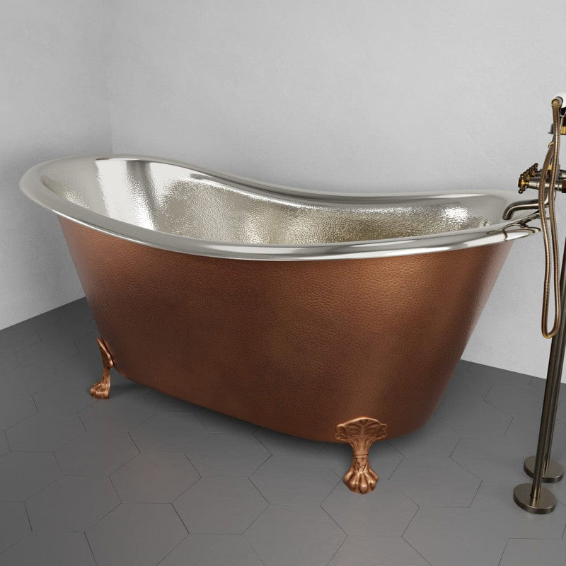 Magnus 139033 72" Forhaster Antique Copper Clawfoot Double-Slipper Tub - Nickel Interior