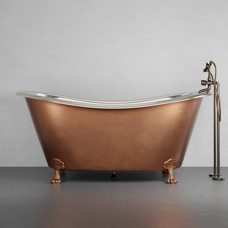Magnus 139033 72" Forhaster Antique Copper Clawfoot Double-Slipper Tub - Nickel Interior