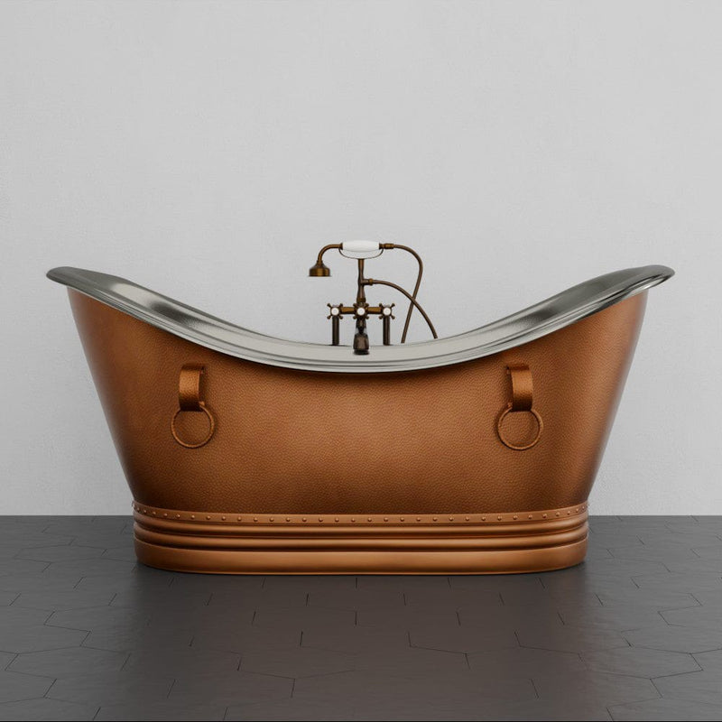 Magnus 157423 72" Francis Double Slipper Copper Pedestal Tub with Rings