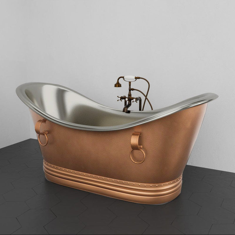 Magnus 157423 72" Francis Double Slipper Copper Pedestal Tub with Rings