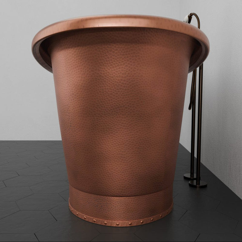 Magnus 157426 72" Hayward Hammered Copper Double Slipper Pedestal Tub with Copper Rivets