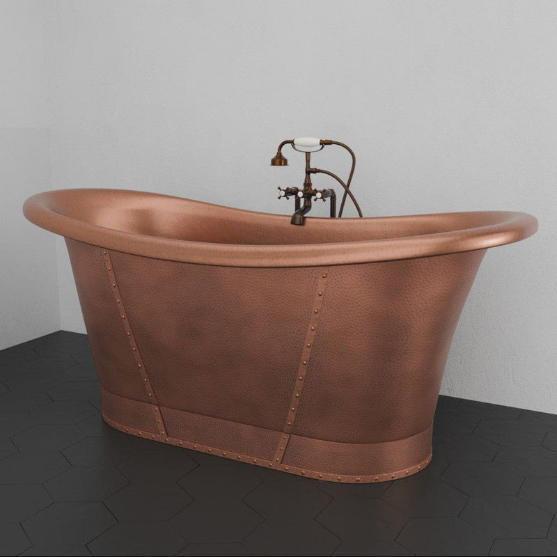 Magnus 157426 72" Hayward Hammered Copper Double Slipper Pedestal Tub with Copper Rivets