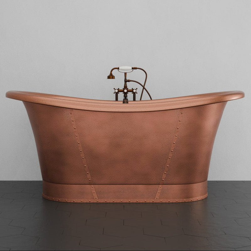 Magnus 157426 72" Hayward Hammered Copper Double Slipper Pedestal Tub with Copper Rivets