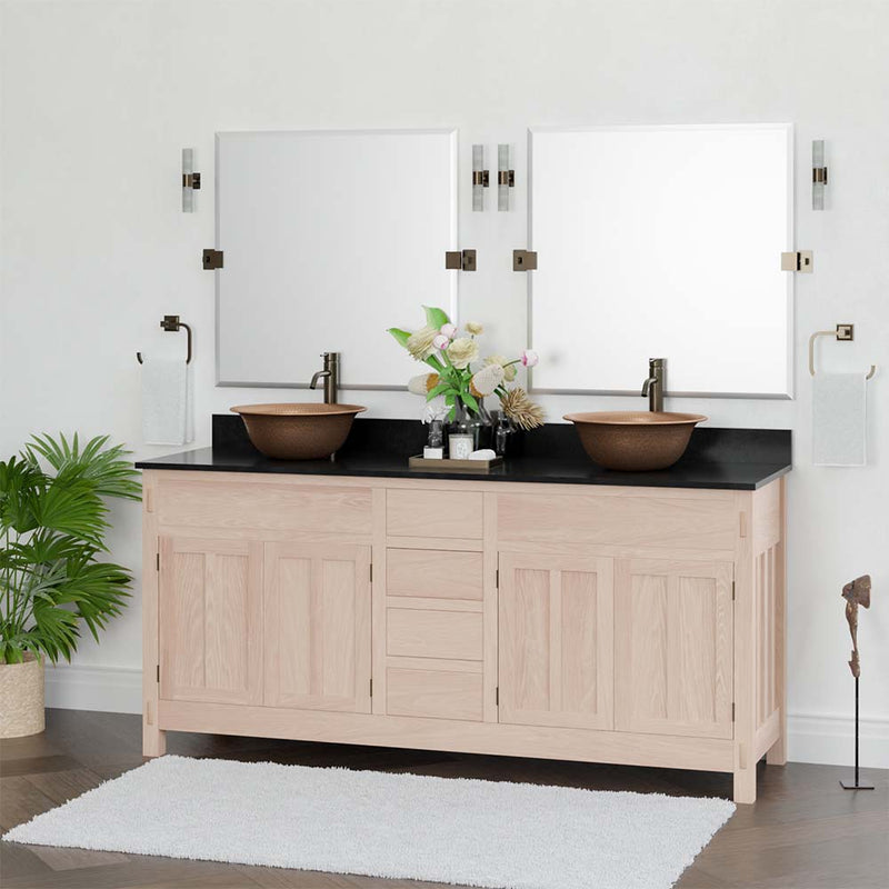 Magnus 138911 72" Mission Unfinished Red Oak Double Vanity for Vessel Sinks - 34" Height