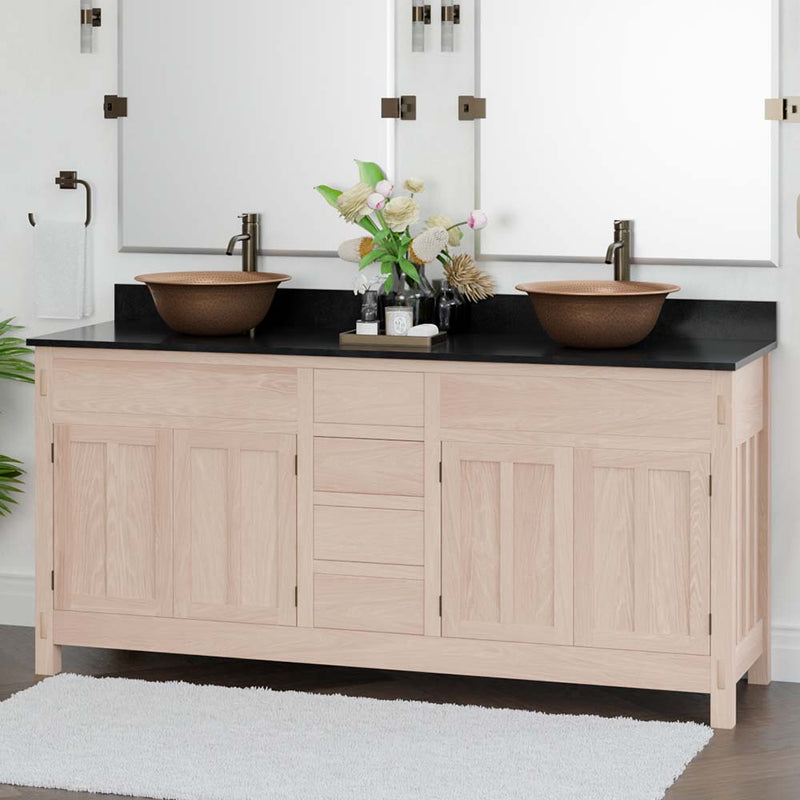Magnus 138911 72" Mission Unfinished Red Oak Double Vanity for Vessel Sinks - 34" Height