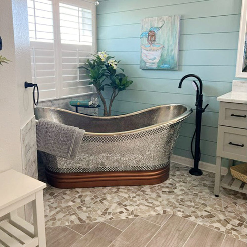 Magnus 109957 72" Pomona Copper Double-Slipper Mosaic Nickel-Plated Tub