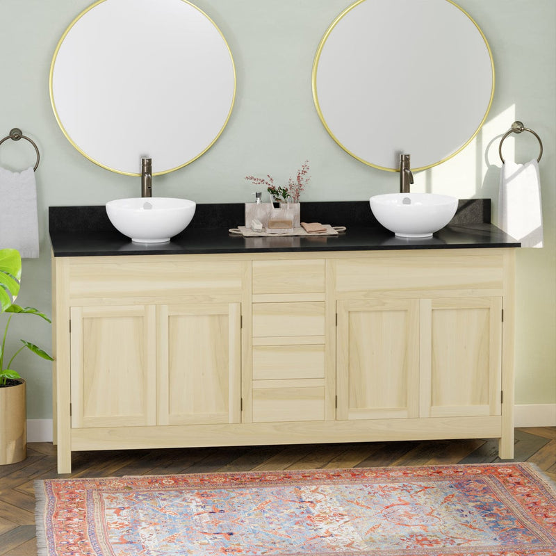 Magnus 156805 72" Unpainted Shaker Style Poplar Wood Double Vanity for Vessel Sink - 34" Height