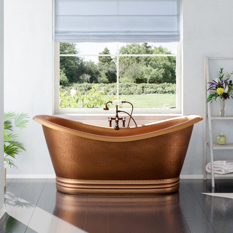 Magnus 109962 72" Vista Copper Double-Slipper Roll-Top Pedestal Tub