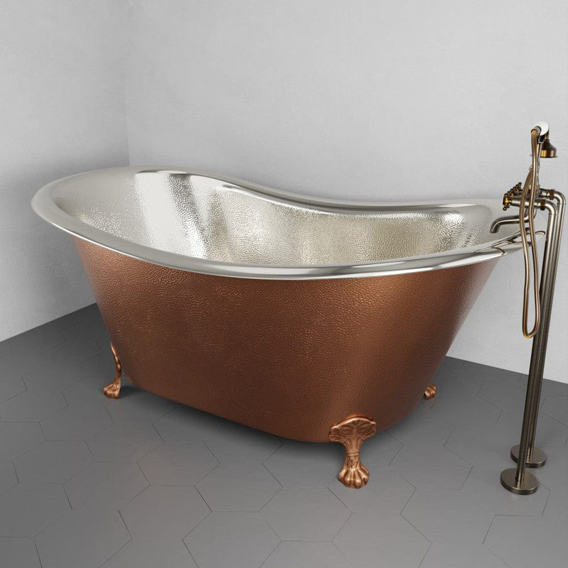 Magnus 150737 72" x 40" Extra Wide Forhaster Antique Copper Clawfoot Double-Slipper Tub - Nickel Interior