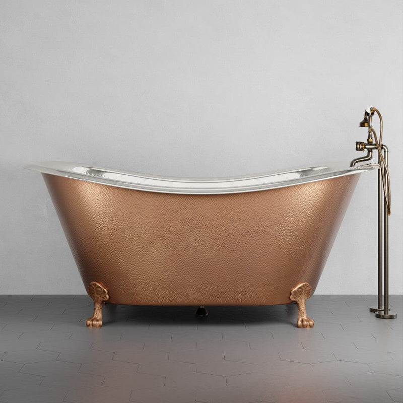 Magnus 150737 72" x 40" Extra Wide Forhaster Antique Copper Clawfoot Double-Slipper Tub - Nickel Interior