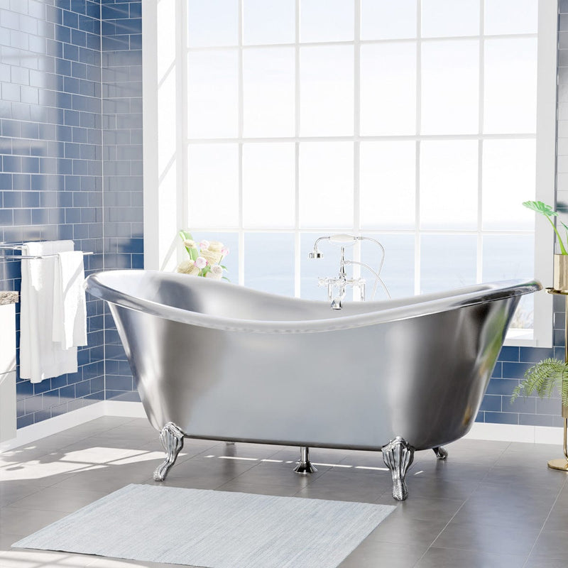 Magnus 150715 72" x 40" Klein Extra Wide Stainless Steel Clawfoot Double Slipper Bathtub