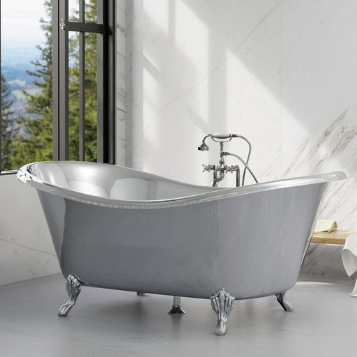 Magnus 150713 72" x 40" Sherman Extra Wide Stainless Steel Clawfoot Double Slipper Bathtub