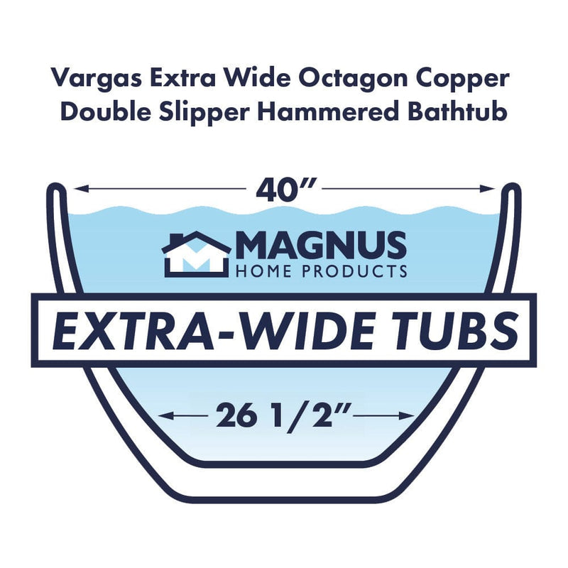Magnus 150707 72" x 40" Vargas Extra Wide Octagon Copper Double Slipper Hammered Bathtub with Pedestal