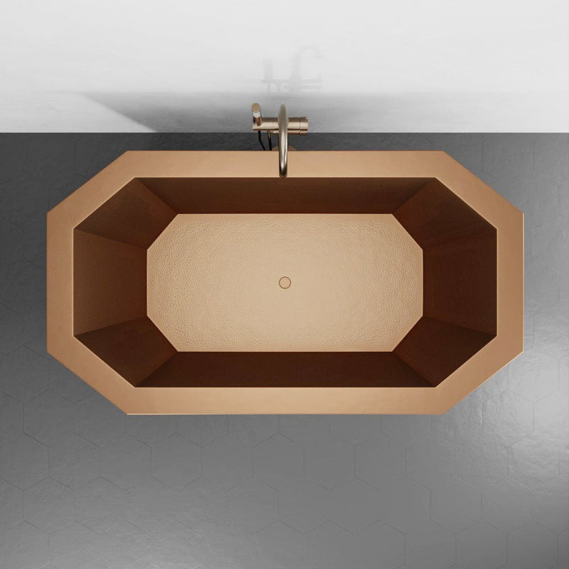 Magnus 150707 72" x 40" Vargas Extra Wide Octagon Copper Double Slipper Hammered Bathtub with Pedestal