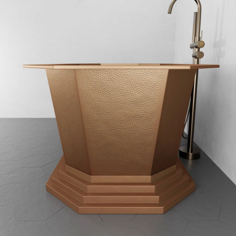 Magnus 150707 72" x 40" Vargas Extra Wide Octagon Copper Double Slipper Hammered Bathtub with Pedestal