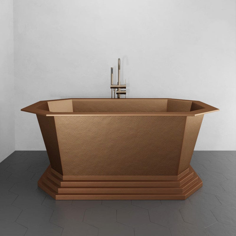 Magnus 150707 72" x 40" Vargas Extra Wide Octagon Copper Double Slipper Hammered Bathtub with Pedestal