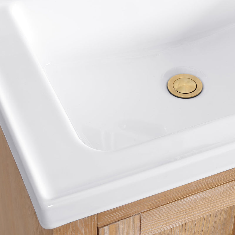 Vinnova 723024-FN-WH Gela 24" Single Sink Bath Vanity in Fir Wood Brown with Drop-In White Ceramic Basin