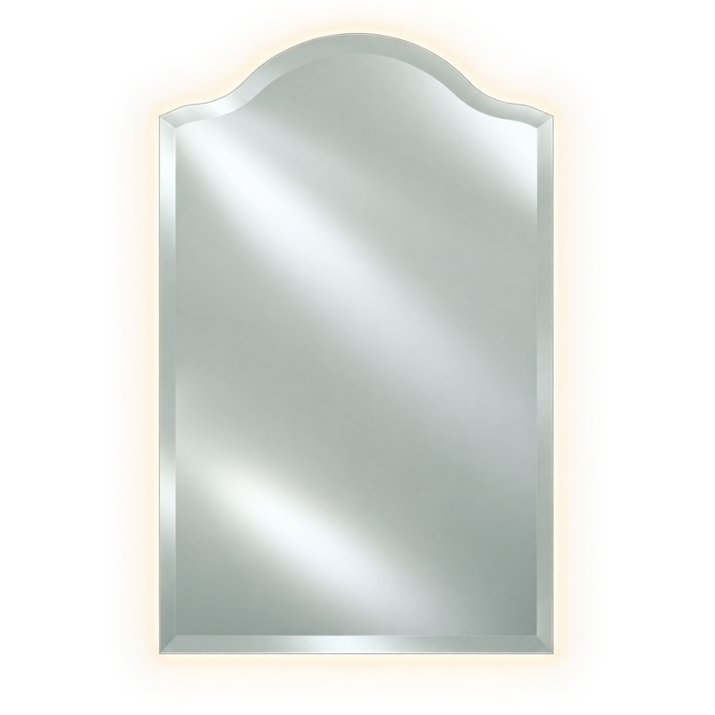 Afina RM-720-LED Radiance 20" W x 35" H Frameless Scallop Top Bevel Wall Mirror with LED Backlighting