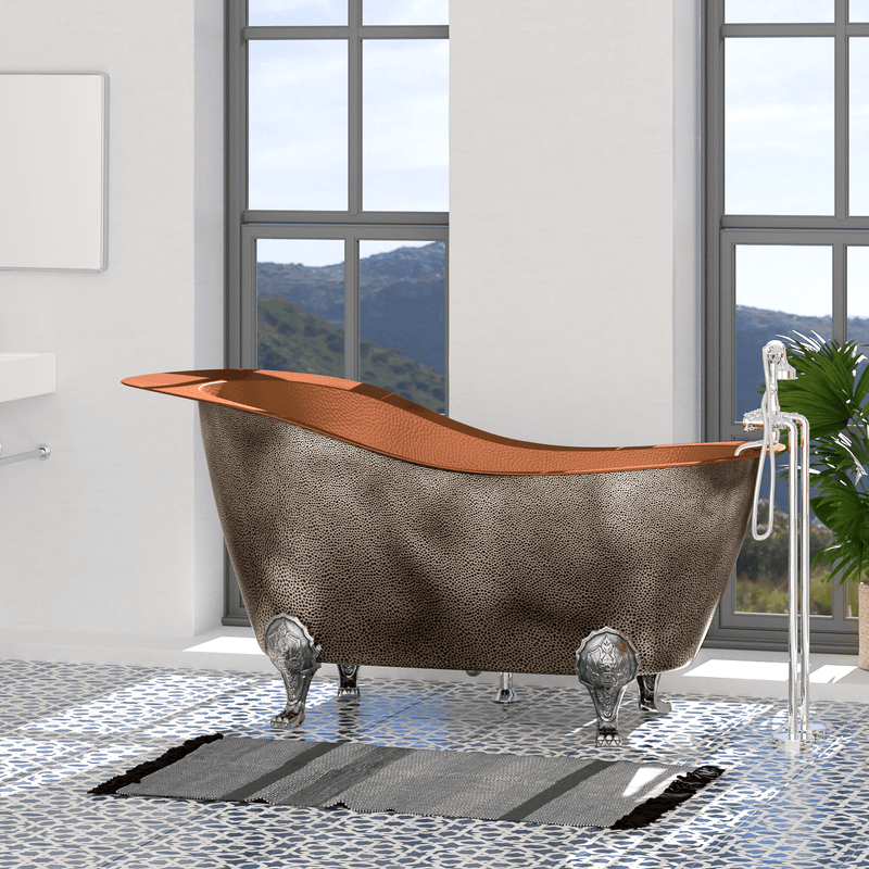 Magnus 117096 73" Walden Hammered Antique Copper Slipper Clawfoot Tub - Polished Interior
