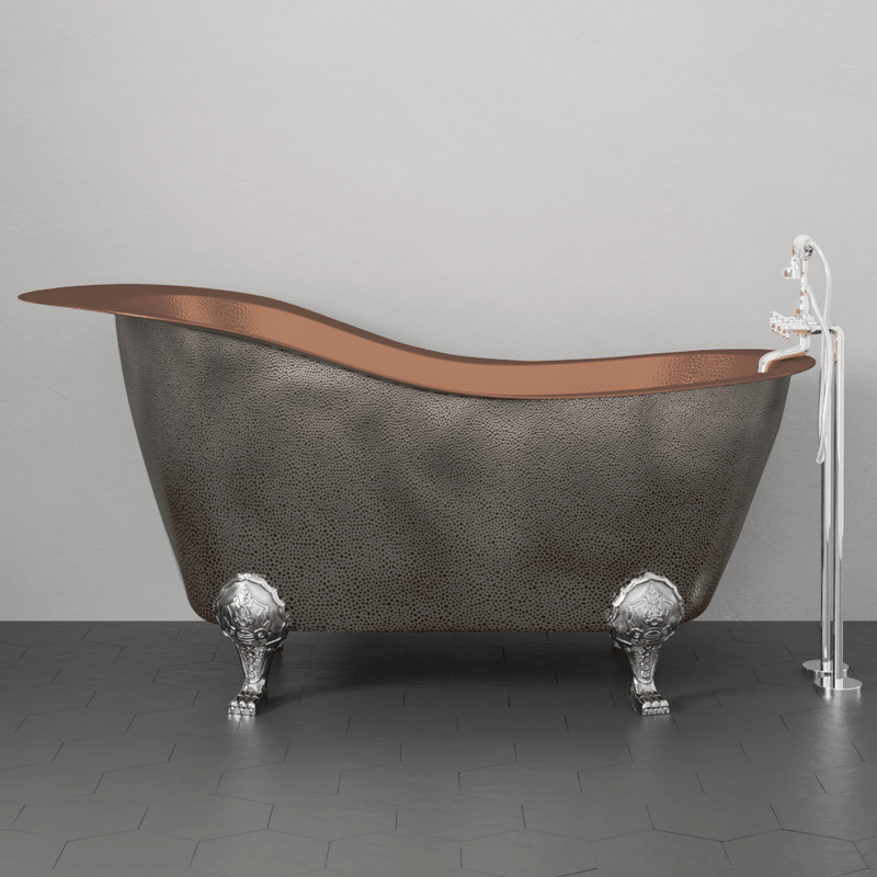 Magnus 117096 73" Walden Hammered Antique Copper Slipper Clawfoot Tub - Polished Interior