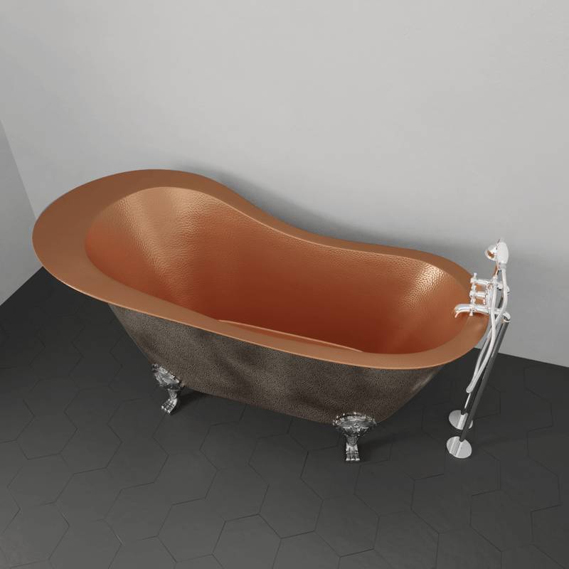 Magnus 117096 73" Walden Hammered Antique Copper Slipper Clawfoot Tub - Polished Interior