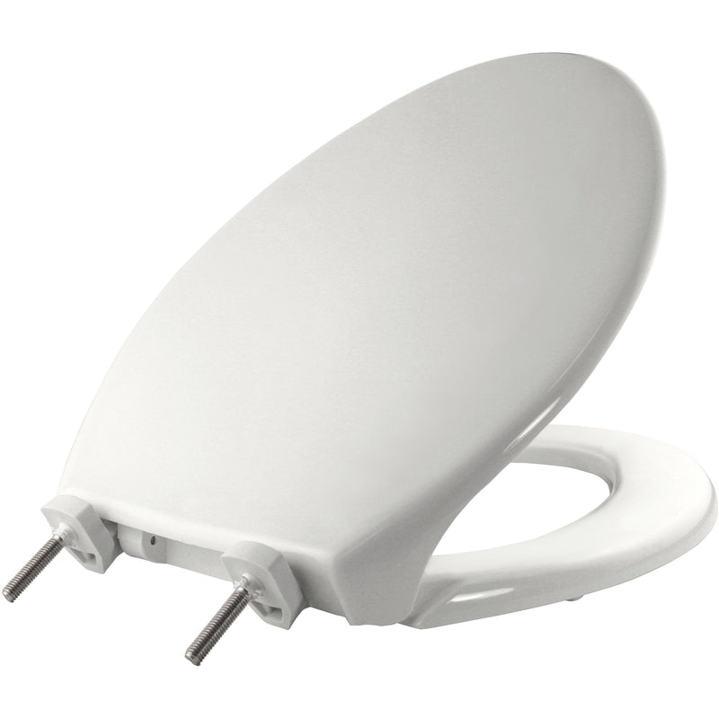 Bemis Elongated Hospitality Plastic Toilet Seat in White Featuring Stay·Tite® Commercial Fastening System™ and DuraGuard®