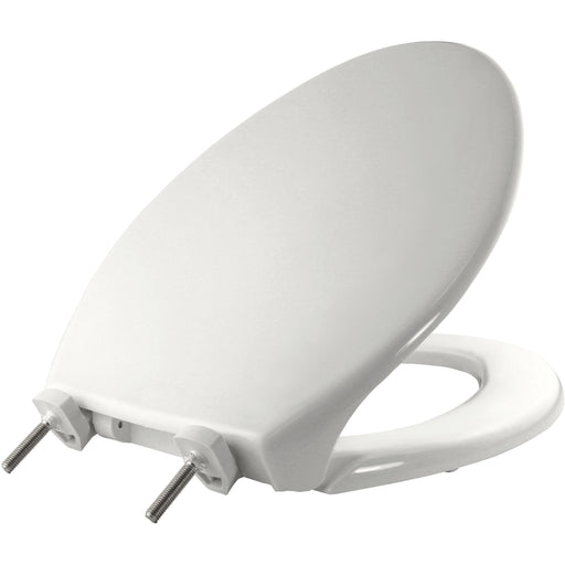 Bemis Elongated Hospitality Plastic Toilet Seat in White Featuring Stay·Tite® Commercial Fastening System™ and DuraGuard®