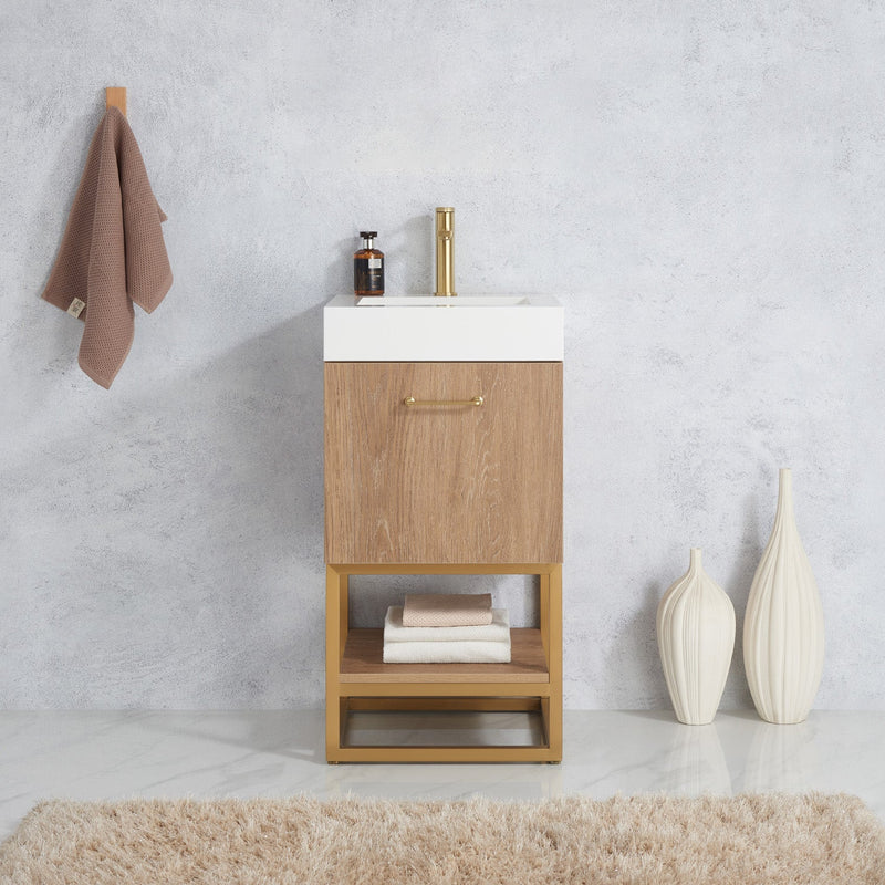 Vinnova 789018-NO-WH Alistair 18" Single Sink Bath Vanity in North American Oak