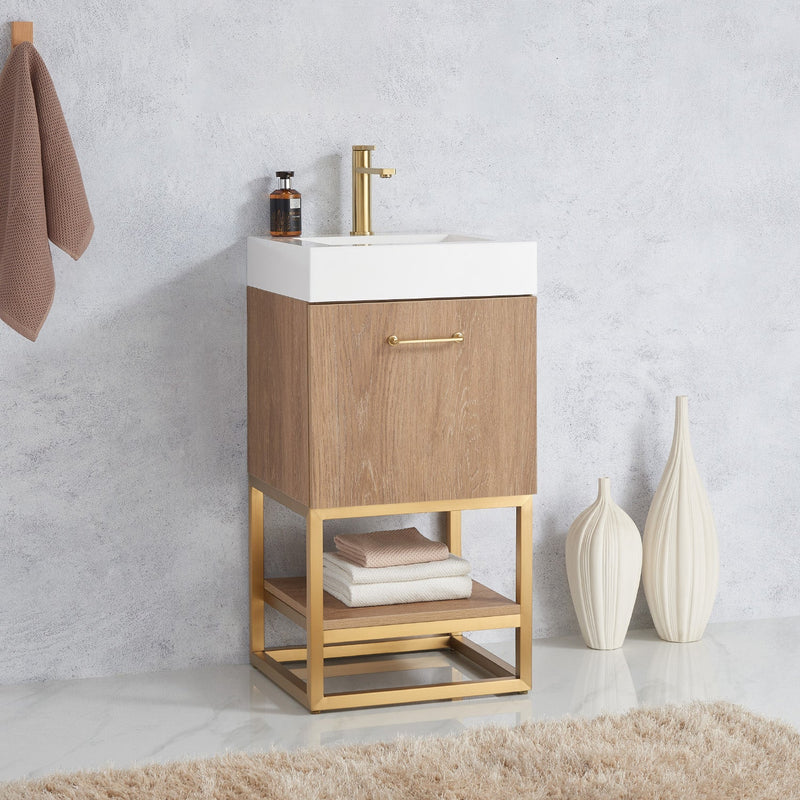 Vinnova 789018-NO-WH Alistair 18" Single Sink Bath Vanity in North American Oak