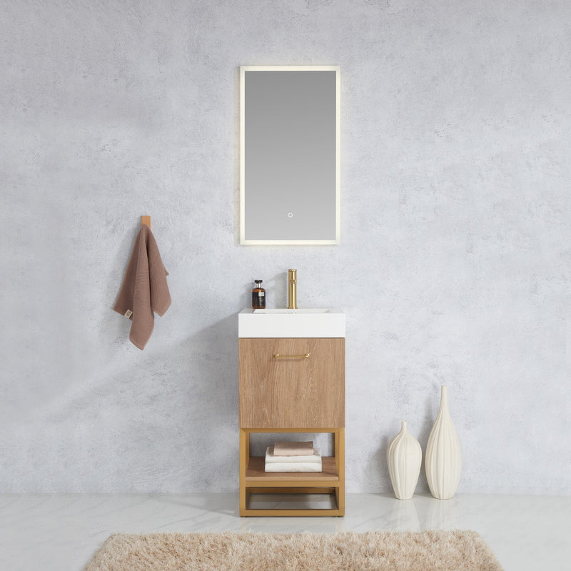 Vinnova 789018-NO-WH Alistair 18" Single Sink Bath Vanity in North American Oak