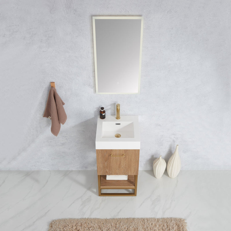 Vinnova 789018-NO-WH Alistair 18" Single Sink Bath Vanity in North American Oak