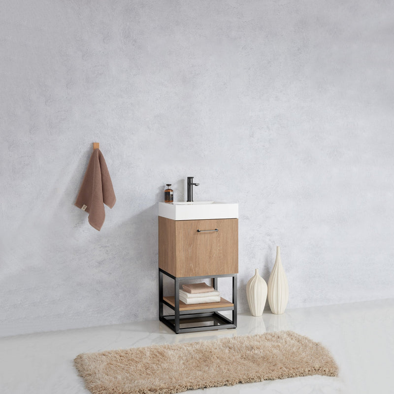 Vinnova 789018B-NO-WH Alistair 18B" Single Sink Bath Vanity in North American Oak