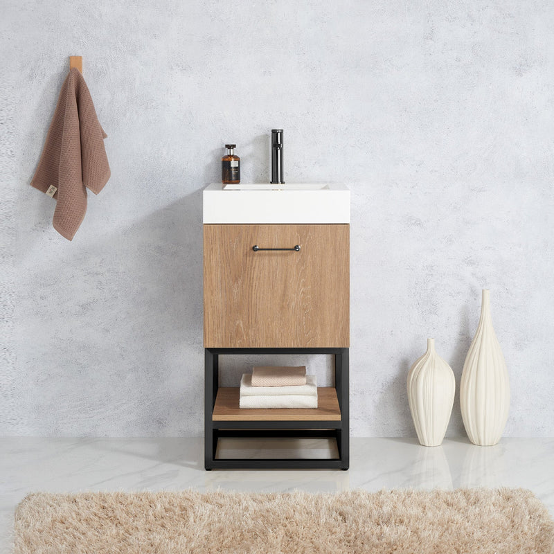 Vinnova 789018B-NO-WH Alistair 18B" Single Sink Bath Vanity in North American Oak