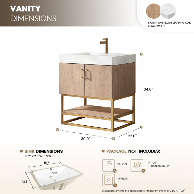 Vinnova 789030-NO-GW-NM Alistair 30" Single Vanity in North American Oak