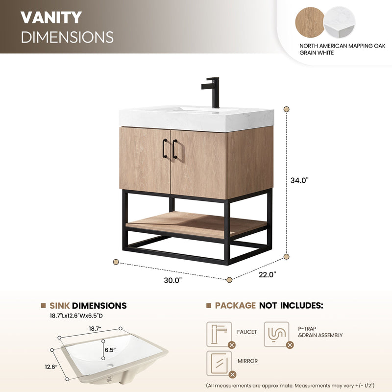 Vinnova 789030B-NO-GW-NM Alistair 30B" Single Vanity in North American Oak