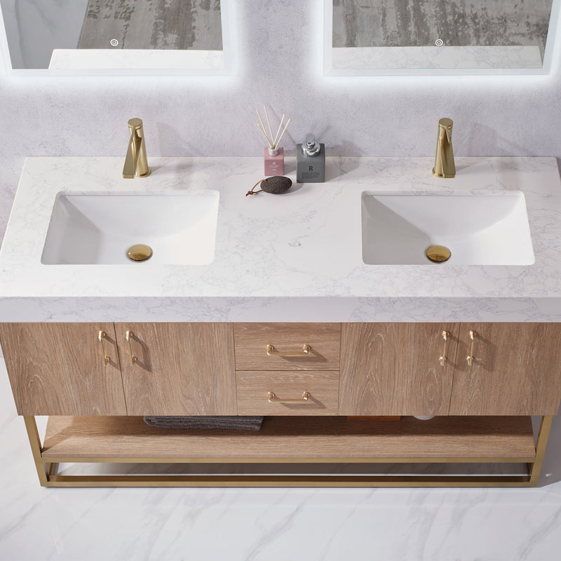Vinnova 789060-NO-GW Alistair 60" Double Vanity in North American Oak
