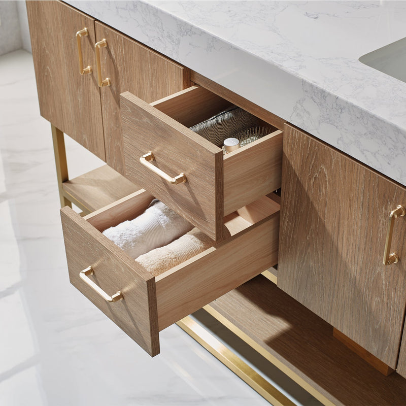 Vinnova 789060-NO-GW Alistair 60" Double Vanity in North American Oak