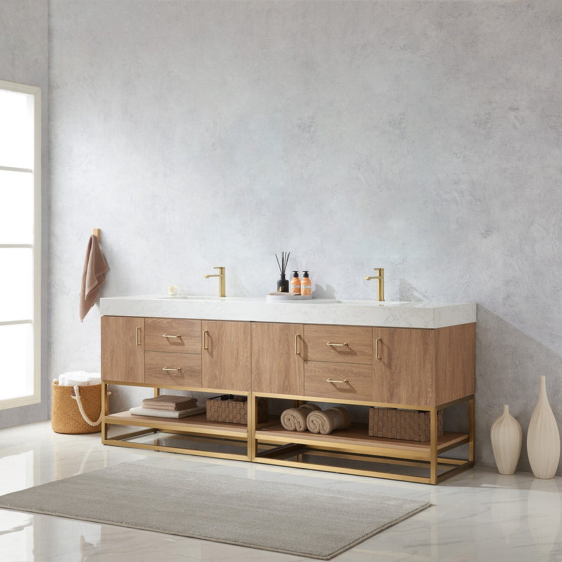 Vinnova 789084-NO-GW Alistair 84" Double Vanity in North American Oak