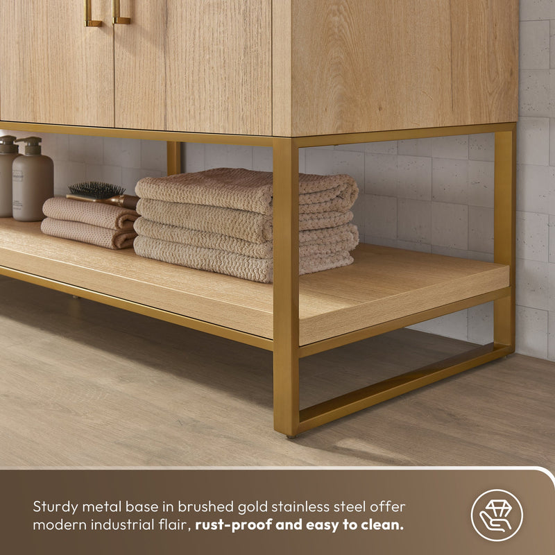 Vinnova 796036-WO-GW Kolkata 36" Single Sink Bath Vanity in Weathered Oak with White Grain Composite Stone Top