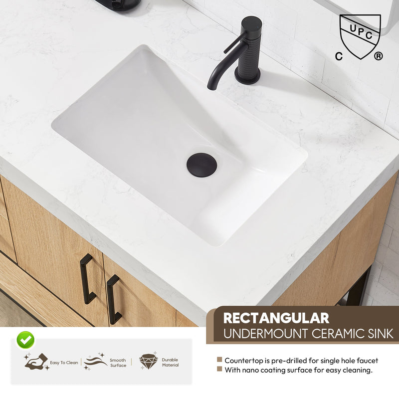 Vinnova 796036B-WO-GW Kolkata 36B" Single Sink Bath Vanity in Weathered Oak with White Grain Composite Stone Top