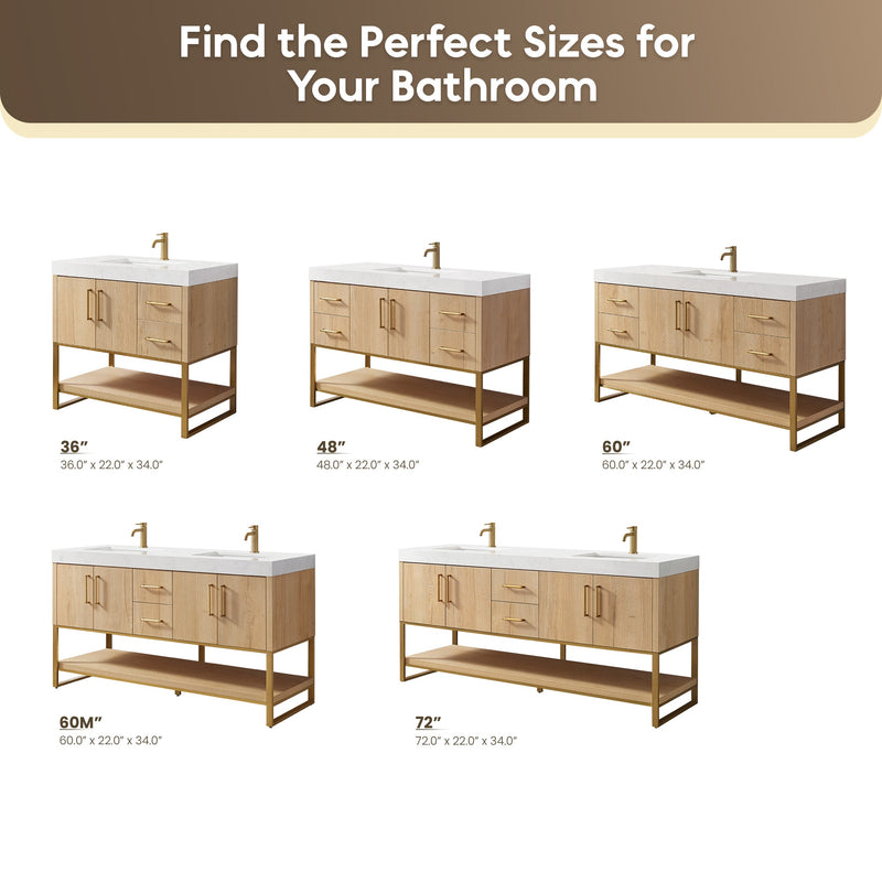 Vinnova 796048-WO-GW Kolkata 48" Single Sink Bath Vanity in Weathered Oak with White Grain Composite Stone Top