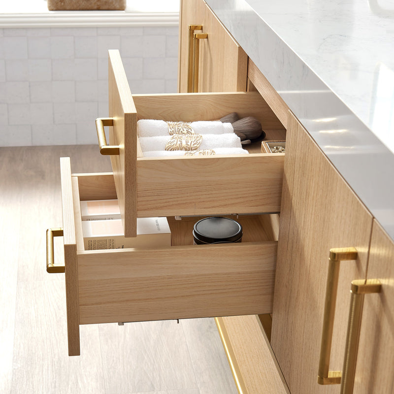 Vinnova 796060M-WO-GW Kolkata 60M" Double Sink Bath Vanity in Weathered Oak with White Grain Composite Stone Top