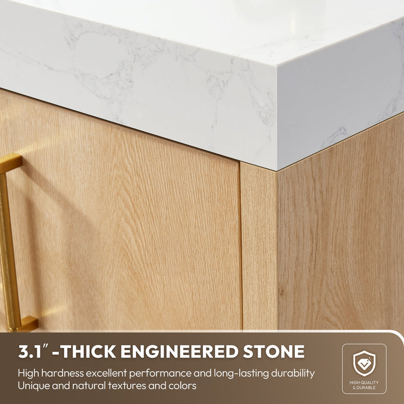 Vinnova 796060M-WO-GW Kolkata 60M" Double Sink Bath Vanity in Weathered Oak with White Grain Composite Stone Top