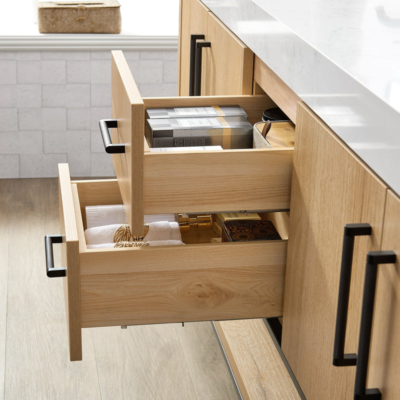 Vinnova 796072B-WO-GW Kolkata 72B" Double Sink Bath Vanity in Weathered Oak with White Grain Composite Stone Top