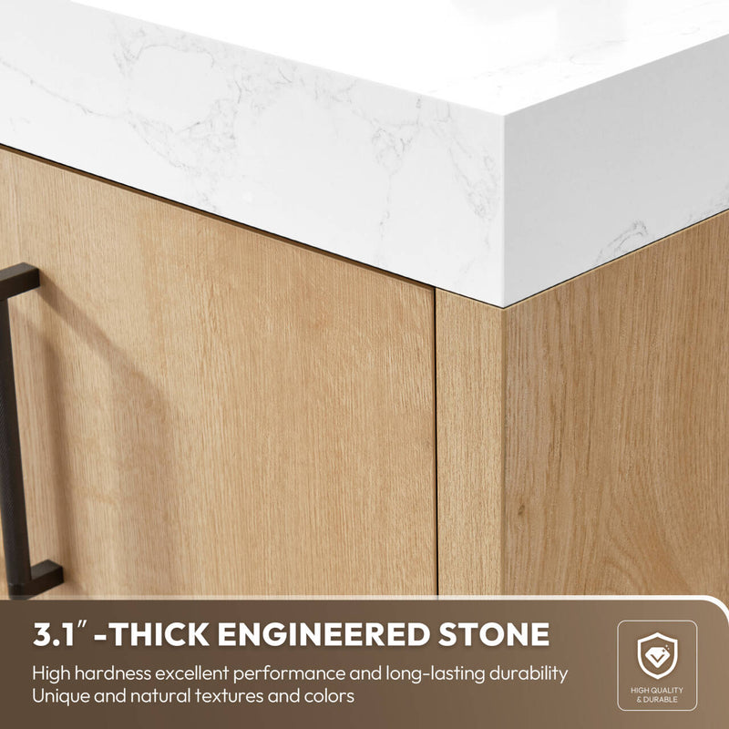 Vinnova 796072B-WO-GW Kolkata 72B" Double Sink Bath Vanity in Weathered Oak with White Grain Composite Stone Top