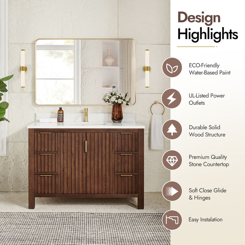 Vinnova 704248-AD-GW Shenzhen 48" Single Sink Bath Vanity in Aged Dark Brown Oak
