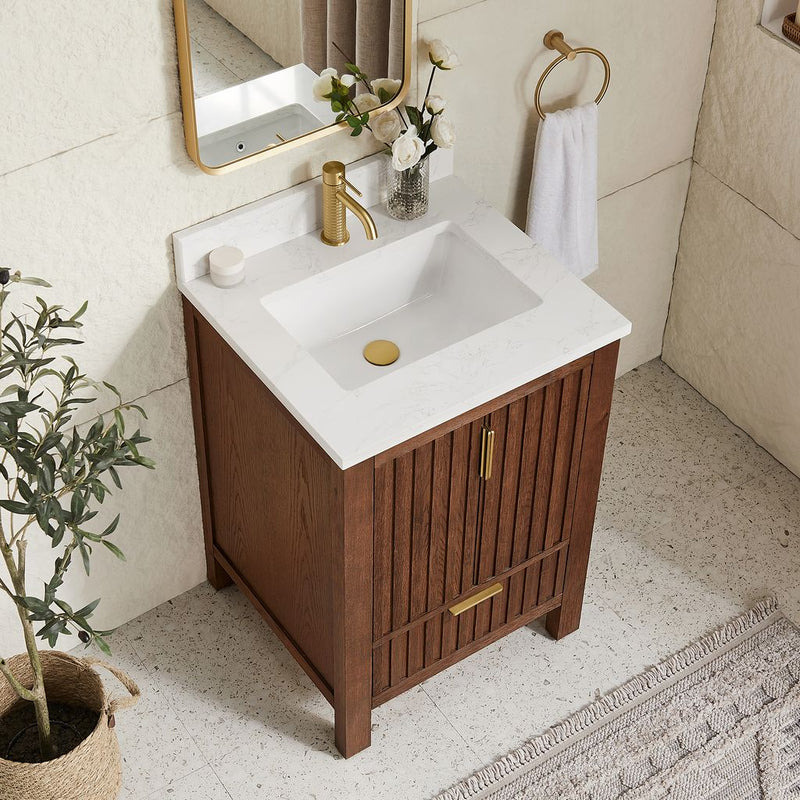 Vinnova 704224-AD-GW Shenzhen 24" Single Sink Bath Vanity in Aged Dark Brown Oak