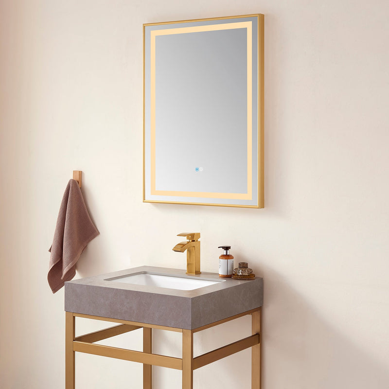 Vinnova 802524-LED-BG Teruel 24" Rectangular Aluminum Framed LED Wall Mount Bathroom Vanity Mirror in Gold