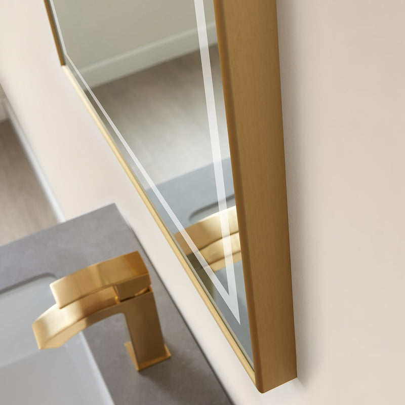 Vinnova 802524-LED-BG Teruel 24" Rectangular Aluminum Framed LED Wall Mount Bathroom Vanity Mirror in Gold